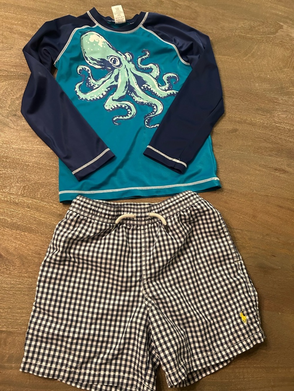 Polo Ralph Lauren swim trunks Gymboree Rash Guard swim Navy blue & Teal octopus8